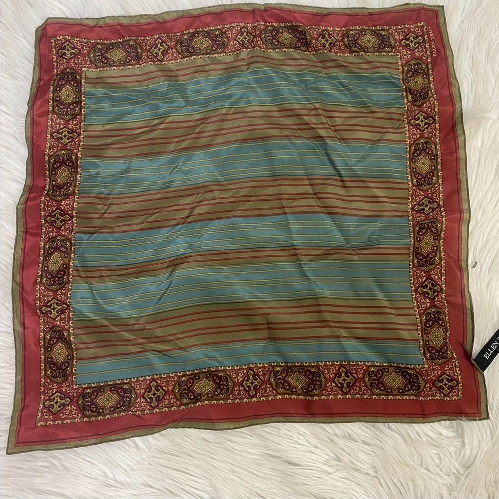 Ellen Tracy stripes and frame print square 100% silk scarf